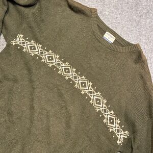 Deadstock High Sierra Sweater Men XL Olive Green Vintage Geometric Knit Ramie